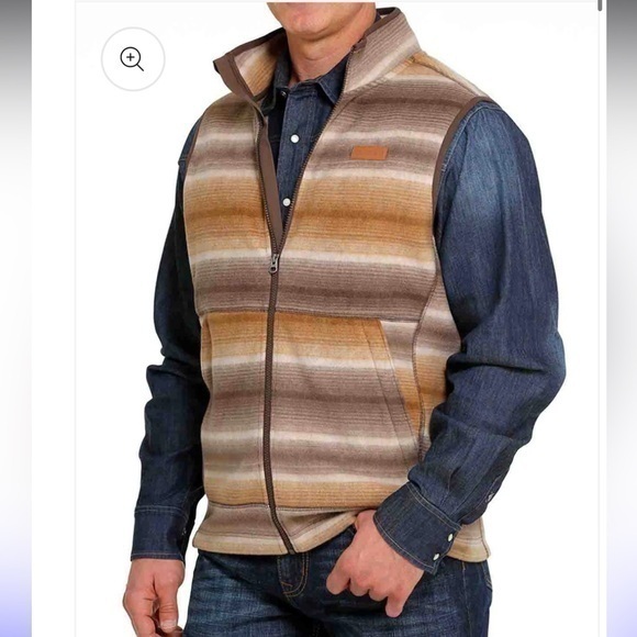 Cinch Other - ▶️ Cinch ◀️ Men's Striped Western Polar Fleece Full Zip Vest - Brown. Medium